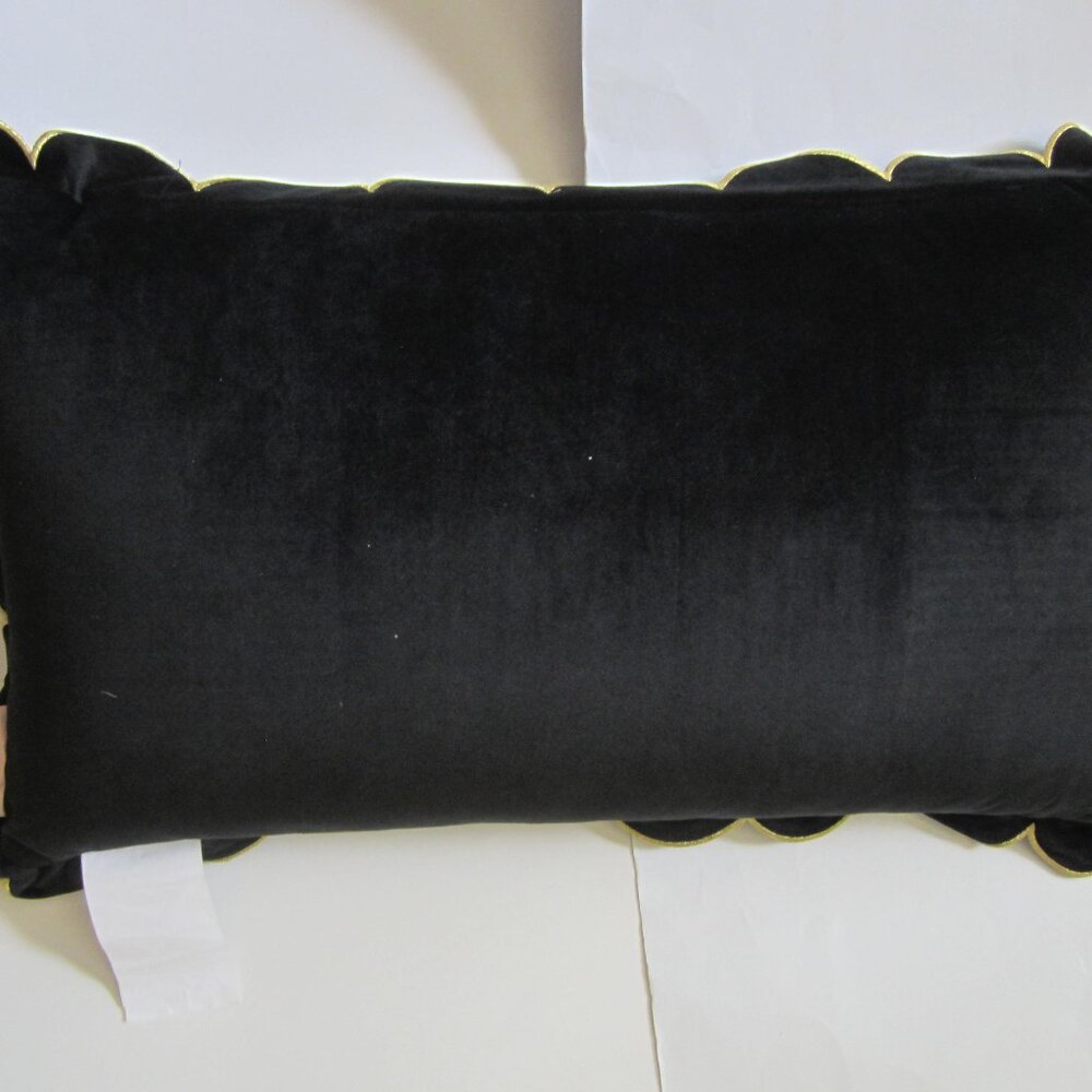 Juicy Couture Black Embrodried Gold Scalloped Trim Pillow Cushion Home - Picture 3 of 5